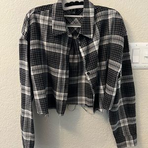 Forever 21 Black & White Cropped Cotton Flannel
